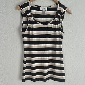Joseph Ribkoff Stripe Tank Top Wood Rings Preppy Office Vacation Stretchy